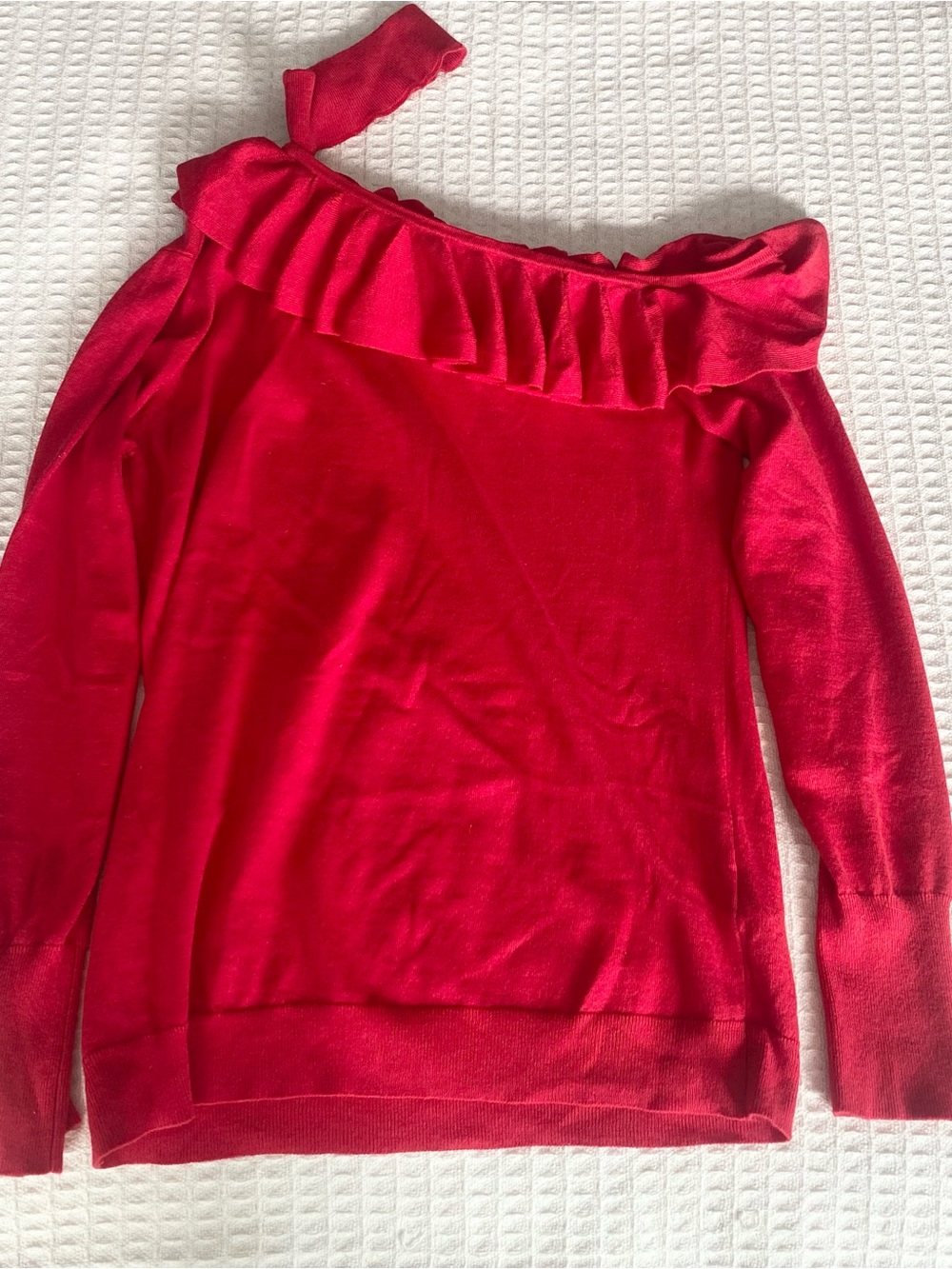 Cyrus Red Off-the-Shoulder Ruffle Sweater Medium